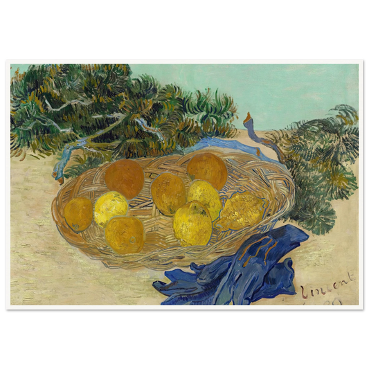 Still Life of Oranges and Lemons with Blue Gloves (1889) Art Print | Vincent van Gogh-Quipham Collections