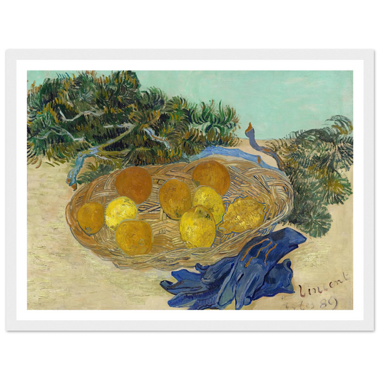 Still Life of Oranges and Lemons with Blue Gloves (1889) Art Print | Vincent van Gogh-Quipham Collections